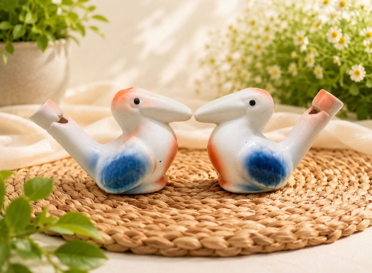 Heritage Terracotta Ceramic Bird Water Whistle – Cute Animal Design, Clay Bird Call Whistle, Musical Noisemaker Toy for Kids Party Favors, Garden Decor, and Educational Play - Set of 2 (Design - D)-image-28