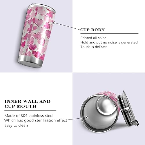 Miniatura 2 de Pintura al óleo con amor rosa de San Valentín tazas de acero inoxidable con tapa de popote tazas para mujeres para café a prueba de fugas 20oz vaso