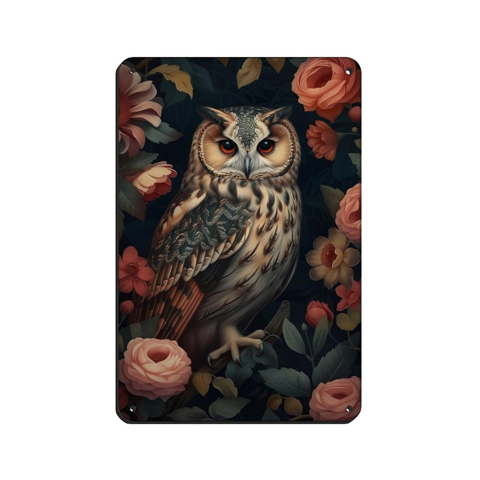 Lxwnze 20L X 30W Cm Vintage Floral Owl Painting Poster, Gothic Owl Retro Poster Metal Tin Sign Chic Art Retro Iron Painting Bar People Cave Cafe Family Garage Poster Wall Decoration 8X12inch(20X30cm)