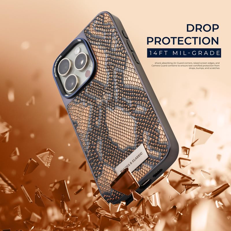 Image of PULOKA TPU Crocodile Texture Phone Case - Compatible with iPhone 15 Pro - Ultra Hybrid Back Cover Luxury Case - Electroplated Sides - Camera Protetection & Raised Edges - Brown