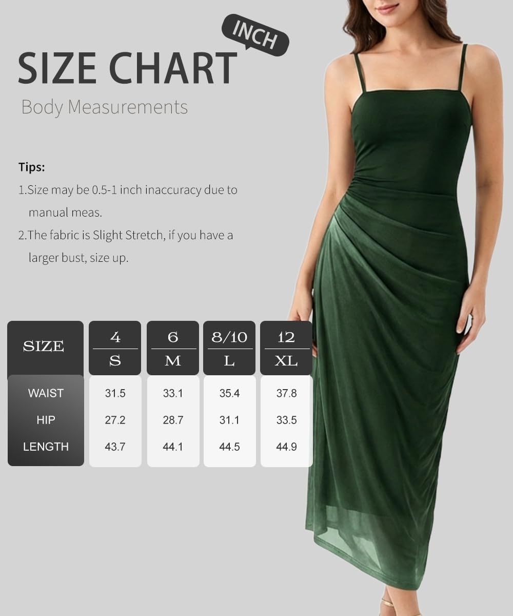 SKAYS Women's Summer Sleeveless Pleated Mesh Spaghetti Strap Party Bodycon Elegant Long Wedding Guest Dress - Image 7
