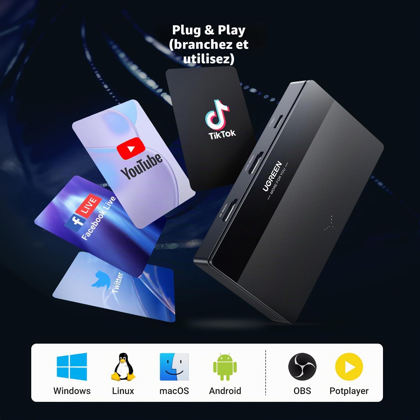 UGREEN Carte Capture Vidéo HDMI USB C 3.0 4K 60Hz Acquisition 1080P 60FPS