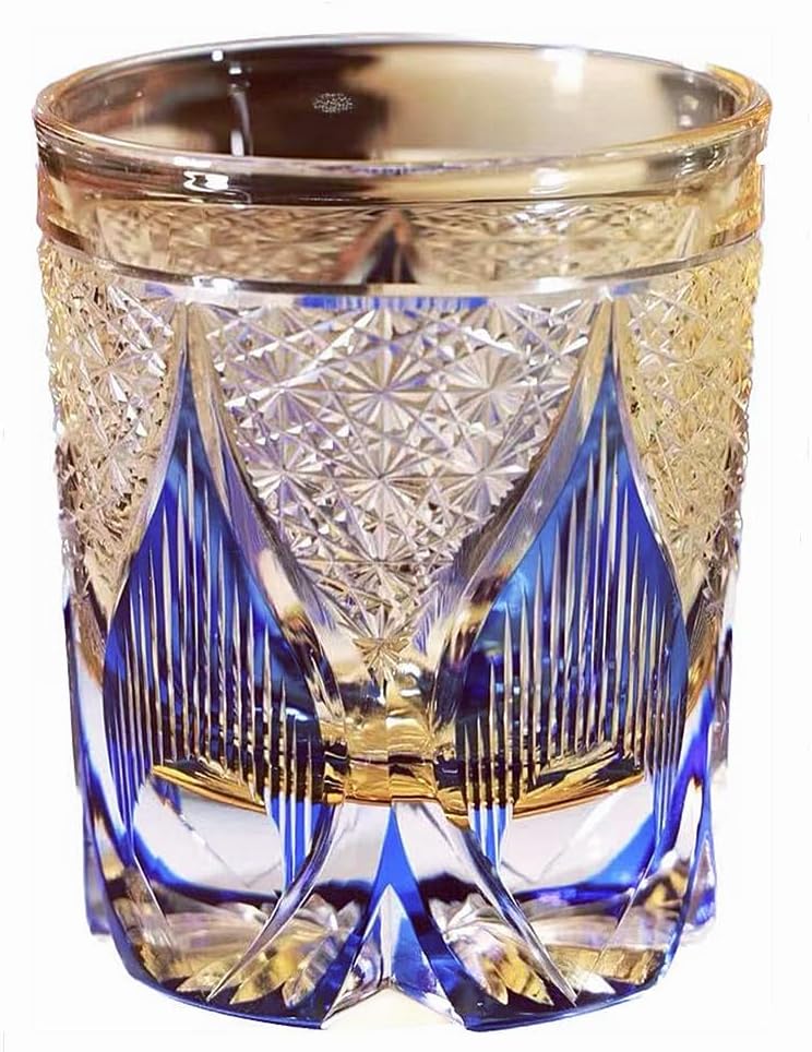 JEKE Edo style Color Hand Cut Crystal Glass Tumbler Whisky Gass 9 Oz Glassware with Luxury Gift Box,Cocktail-Vodka-Beer Drinkingware Glasses In Gift Carton (C)