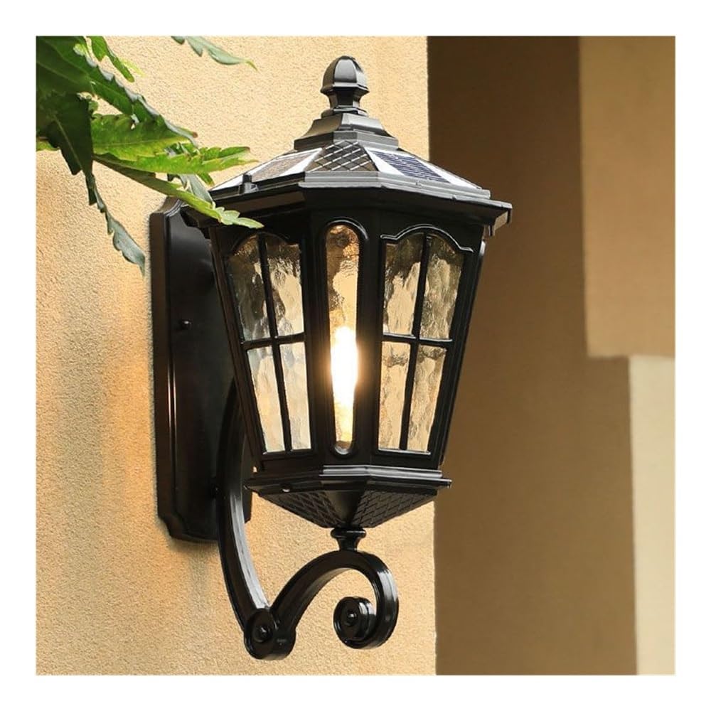 OZBMA Outdoor Wall Sconce Porch Patio Lights Solar Lamp Aluminum Glass Light for Garage Front Fence Villa Courtyard(39cm/15.3in) (size_name 39cm/15.3in)