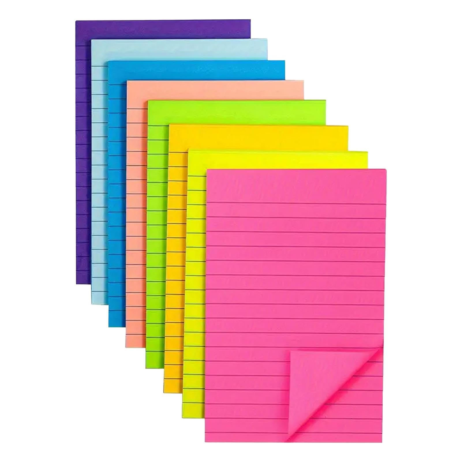 8pcs Lined Stick Notes, 4"X6" Post Stickies Colorful, Large Post It Notes