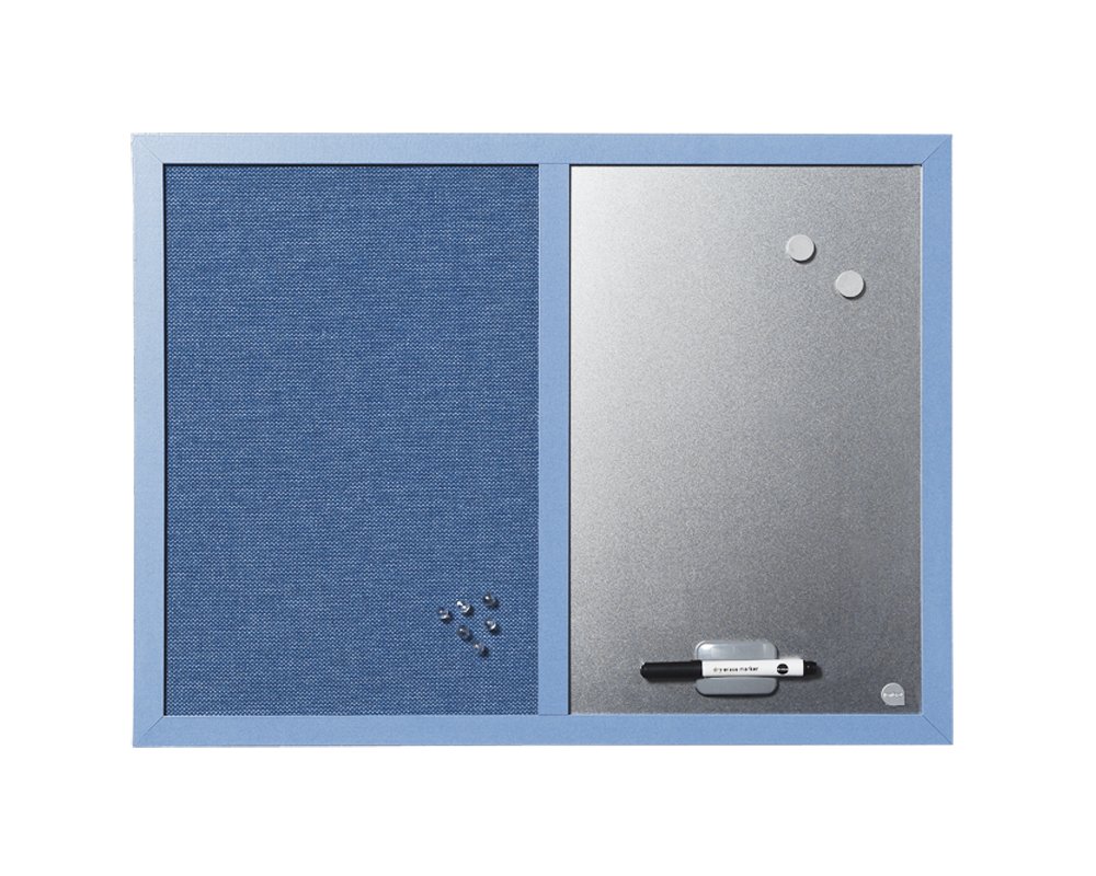 Bi-Office Blue Bells - Tableau Mixte, d'Affichage en Tissu Bleu et Magnétique Argent, 60 x 45 cm, Cadre en MDF Bleu