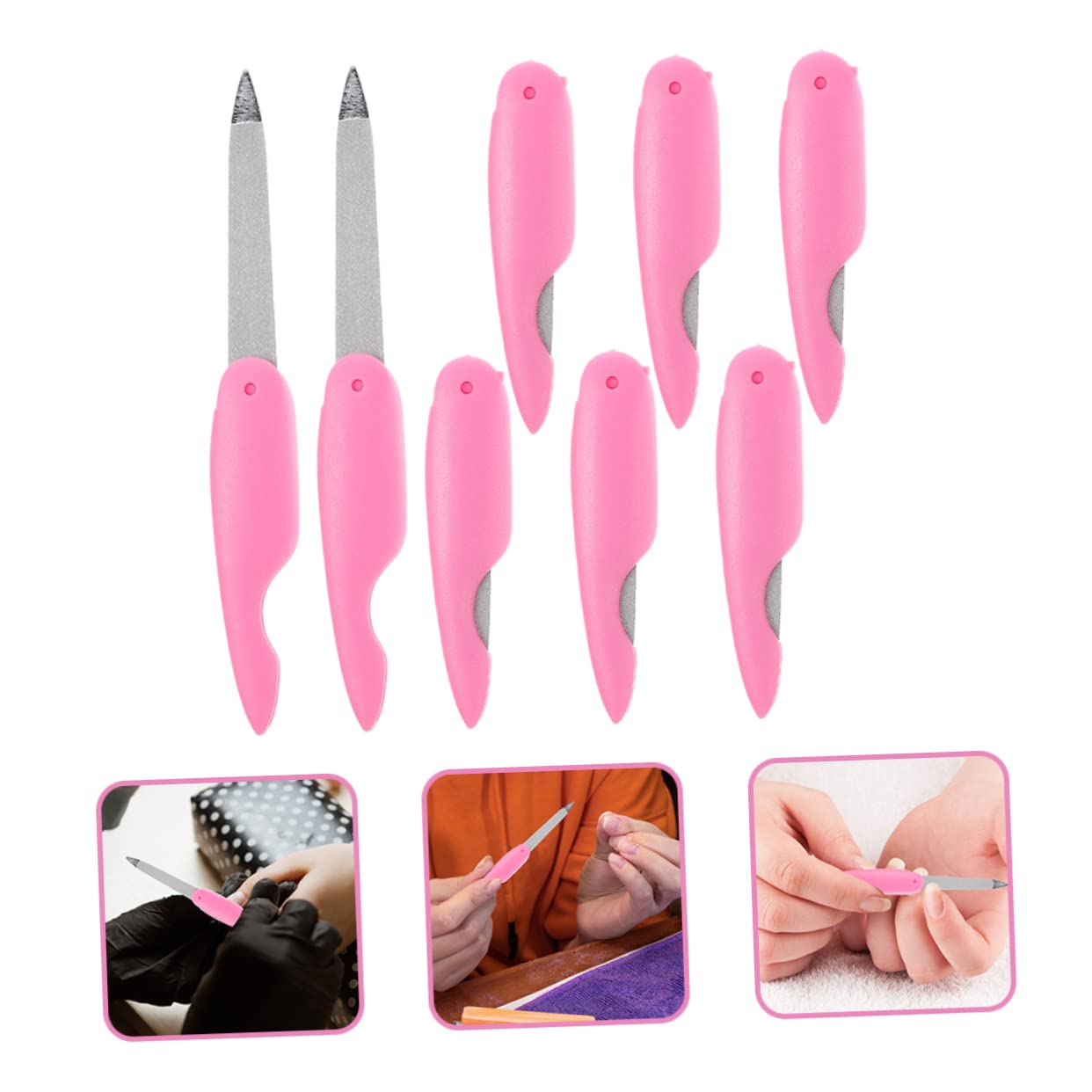 Lima per Unghie Pieghevole Mini 8 Pezzi Rosa in Abs e Metallo | Manicure Domestica e Salone, Design Delicato e Portatile, Levigatura Semplice