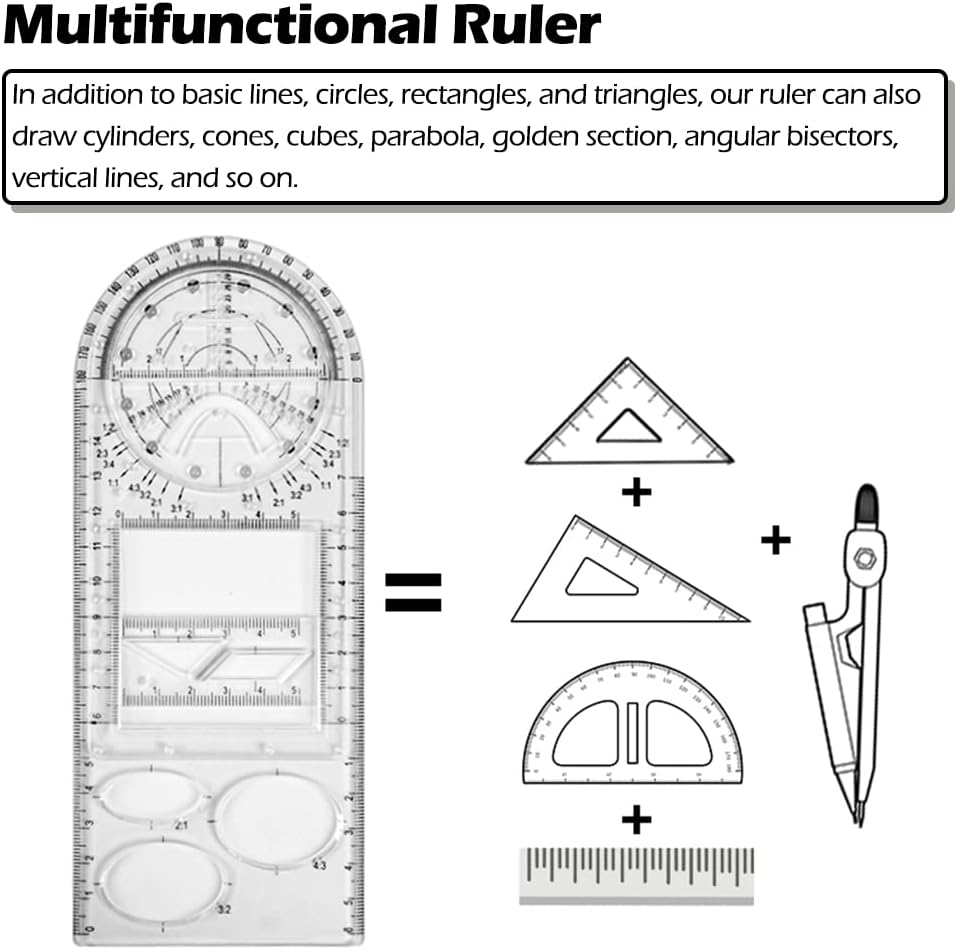 3 Pcs Multifunctional Geometric Ruler Set Mathematics Drawing Tool Geometric Drawing Template Measuring Draft Plastic Rulers for School Office Supplies : Arts, Crafts & Sewing
