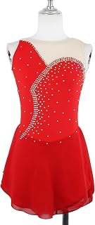 COYI Girls Women Figure Skating Competition Dress Sleeveless Halter Neck Rhinestone Professional Ice Skating Gymnastics Dance Wear(Size:170,Color:2)