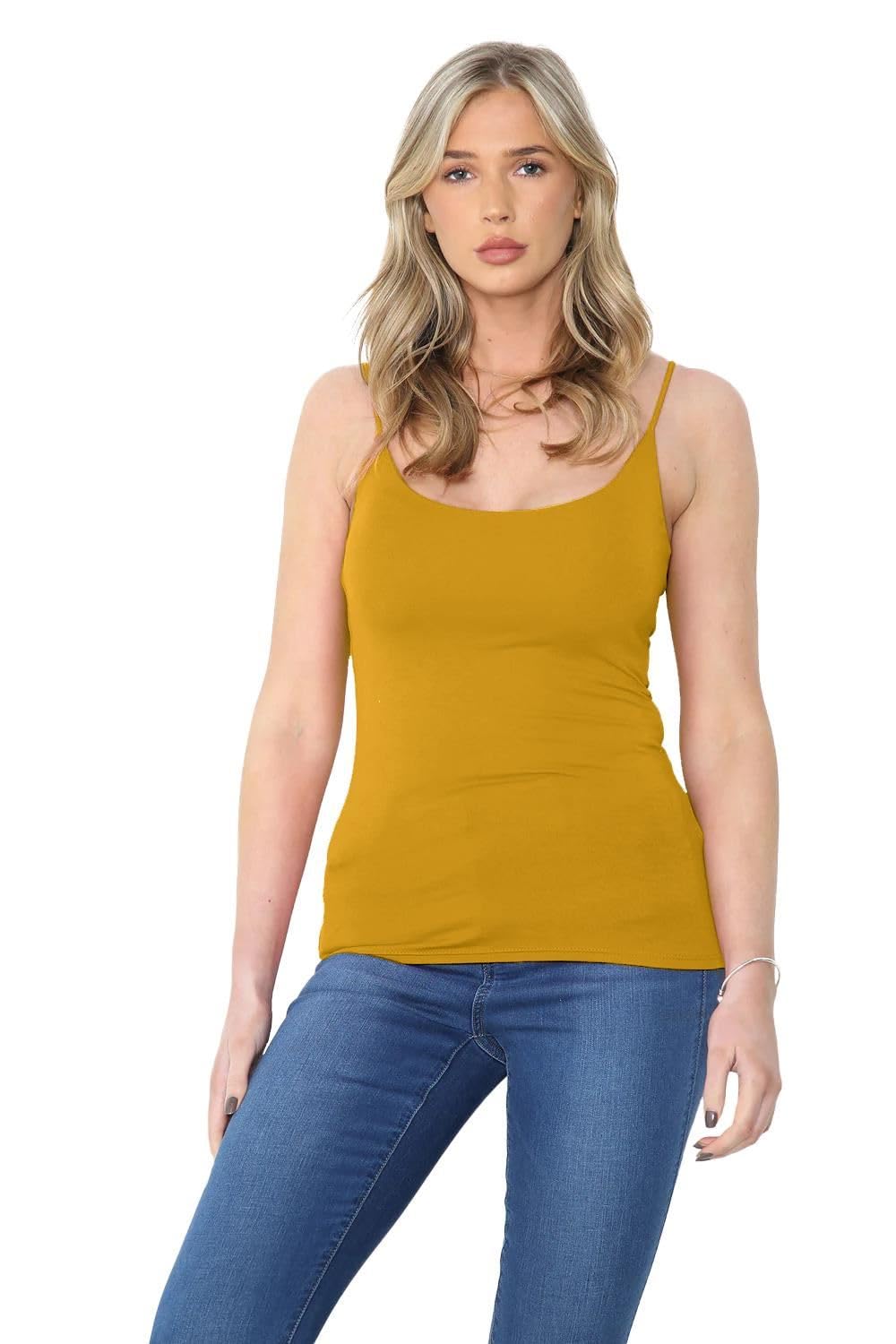 Hamishkane Women's Camel Hamishkane® Plain Bodycon Cami Strappy Sleeveless Tank Tops, Slim Fitted Scoop Neck Vest Tops Uk, Stretchy Gym Wear, Casual Summer Vest