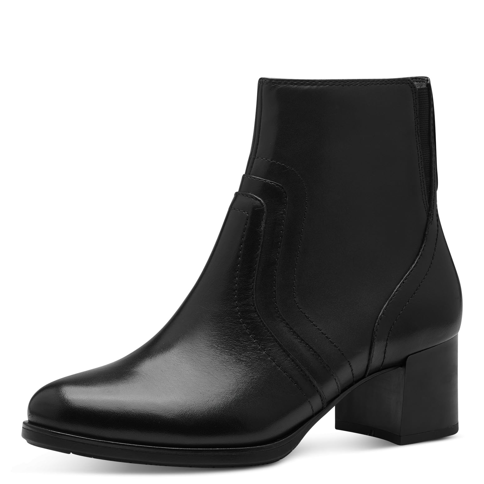 Tamaris Comfort Women’s Ankle Boots with Heel Leather Block Heel , Black Nappa, 3,5 UK