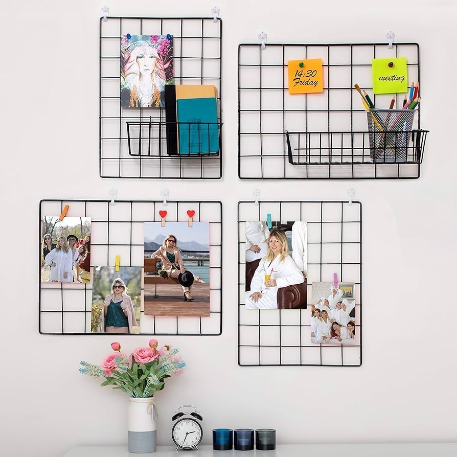 Image of Metal Grid Square Photo Frame for Wall Clip Holder Photo Frame,Multi Functional Creative Mesh Wall Grid-Package: 1pc Frame (black, 30cm x 30cm)