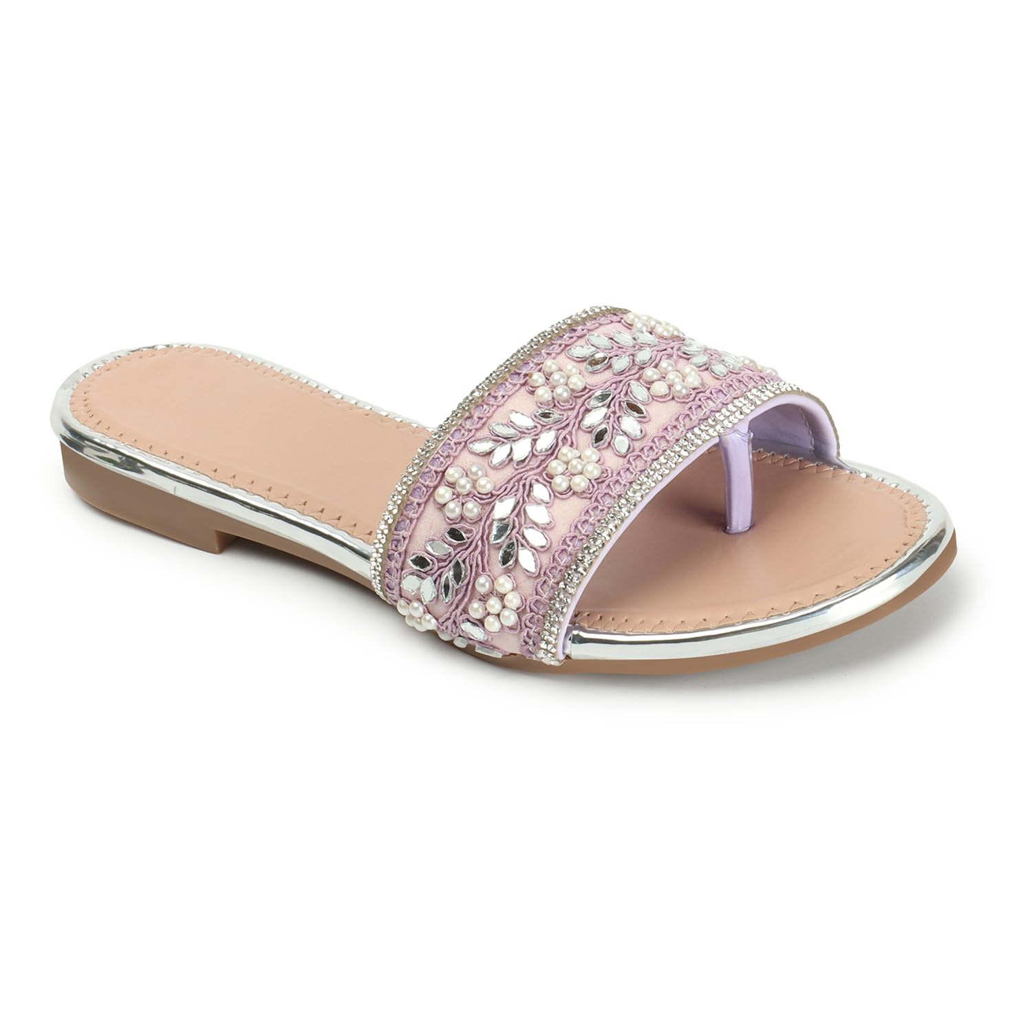 KKF Footwear, Women's Casual, Embroidered Stone Attached Upper Slides Flat Sandals for Ladies Sizes 3 to 8-image-23