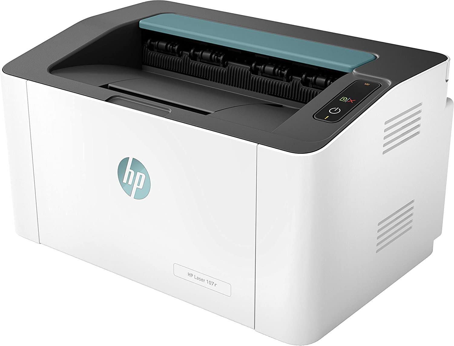 HP LaserJet 107r 5UE14A, Stampante a Singola Funzione A4, Stampa Fronte e Retro Manuale in b/n, 20 ppm, solo USB, Pannello a bottoni e indicatori LED, Grigia e Azzurra