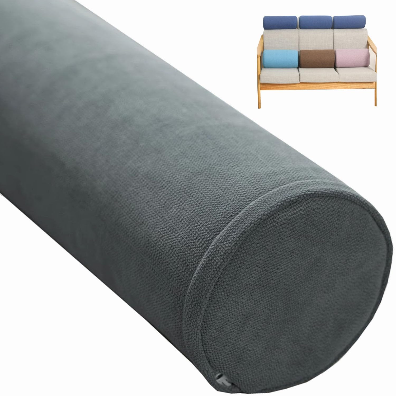 Zylindrisches Yoga-Kissen, abnehmbar, Rundhalsausschnitt, für Schlaf, Auto, Sofa, Bett, langes röhrenförmiges Nackenstützkissen (15 x 120 cm)