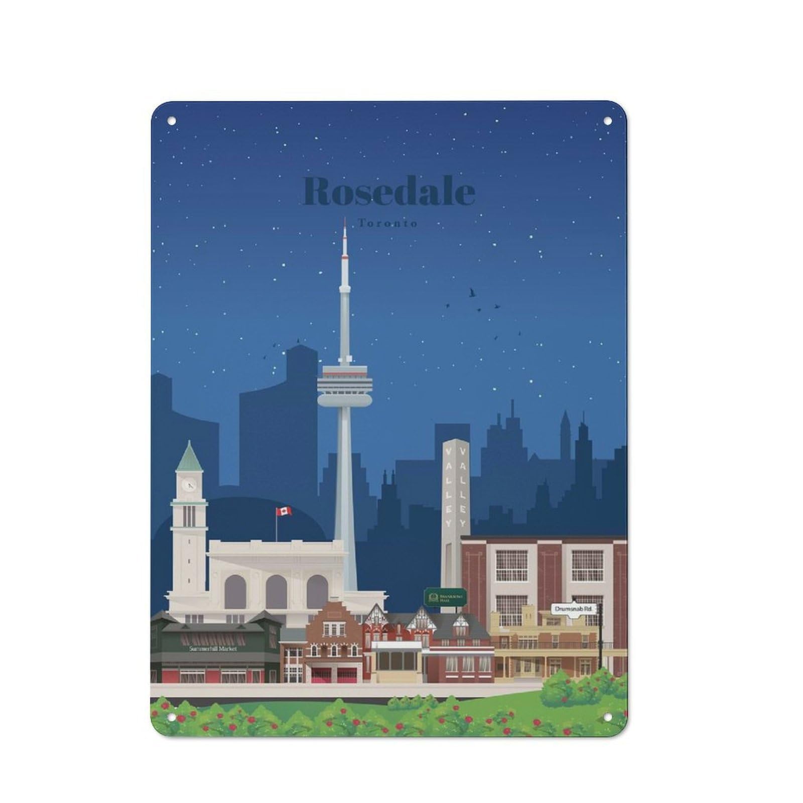 Junmoney Rosedale In Toronto Country Vintage Metal Wall Decor 40X30cm, Country Metal Sign For Kitchen, Cottage, Porch Or Garden Room