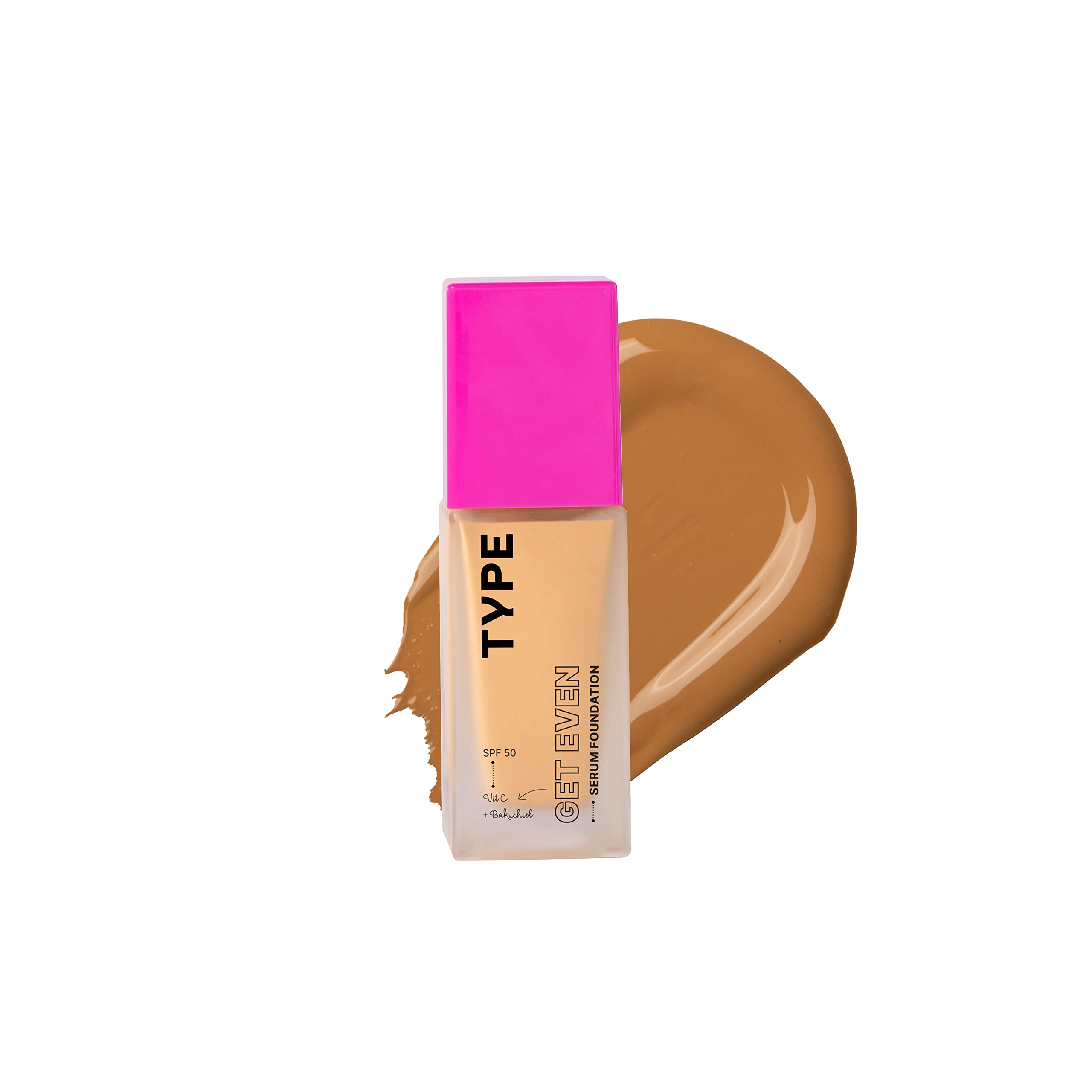 TYPE BEAUTY INC. Get Even Foundation For Long Lasting Makeup | Lightweight Medium Coverage with SPF 50 PA++++ | Vitamin C and Niacinamide for Dark Spots & Dullness | For Women - Cider (322) | 30ml