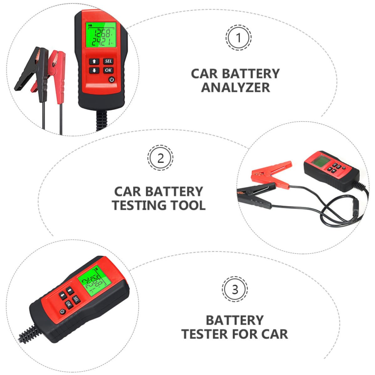 Tester per Batteria Auto 12V in ABS e Rame, Analizzatore con Gamma di Tensione 7~15V, Ideale per Camion