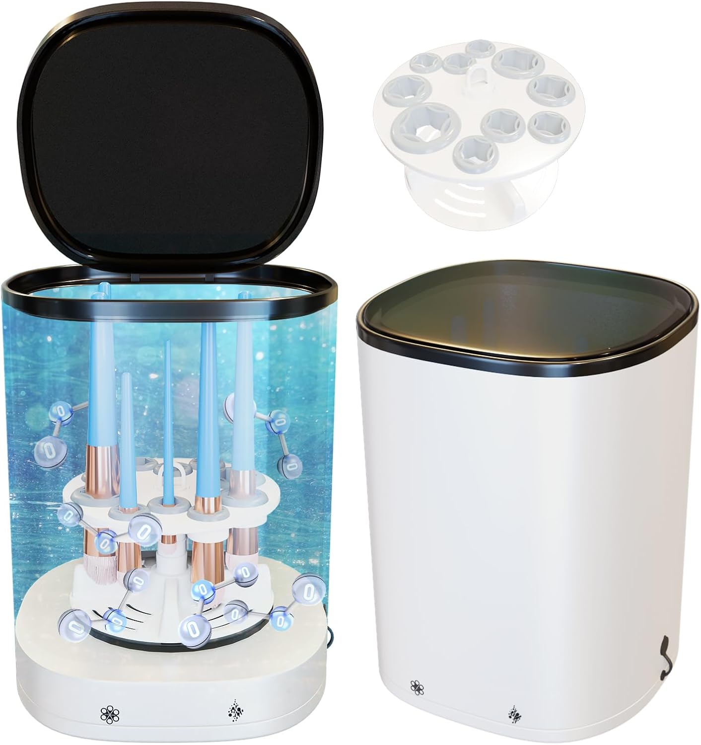Makeup Brush Cleaner, Electric Makeup Brush Cleaner with Ozone Cleaning, Cosmetic Brush Cleaner Machine with Unique Brush Holder＆Splash Proof Cover, Quick Wash & Dry(Super Upgraded)