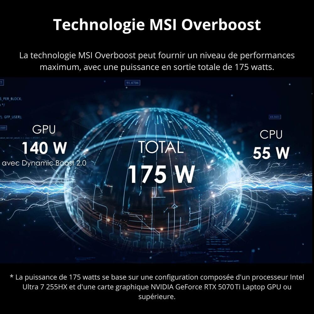 MSI Vector 16 HX AI A2XWHG-282FR : Intel Ultra 7 255HX – 16GB DDR5 – SSD 1TB – Nvidia RTX5070Ti 12GB – 16” QHD+ 240Hz – Windows 11 Famille