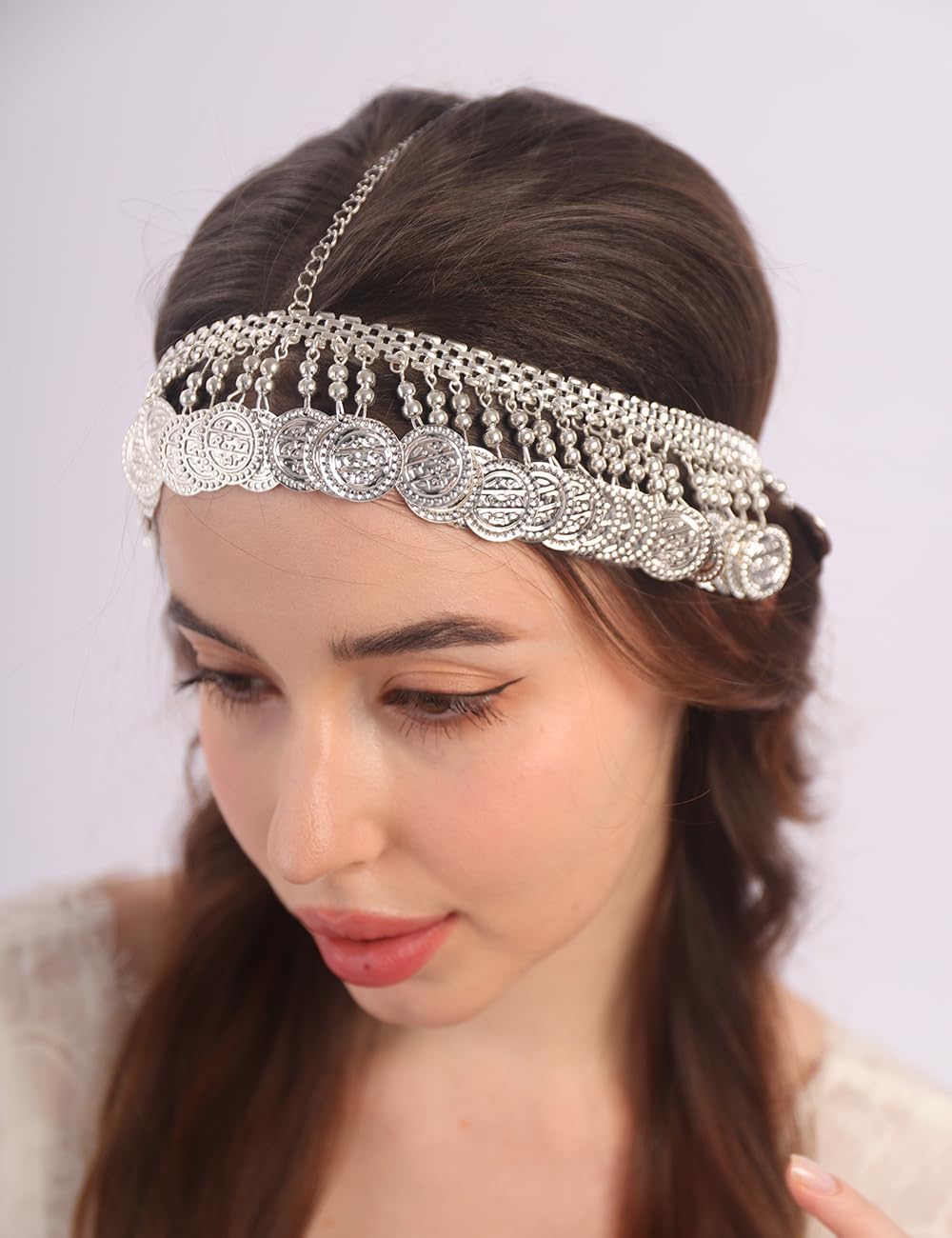 Teyglen Vintage Coin Tassel Head Chain Gold Coin Headchain Bridal Headpiece Headdress Costume Hair Accessories for Women Festival Prom Wedding