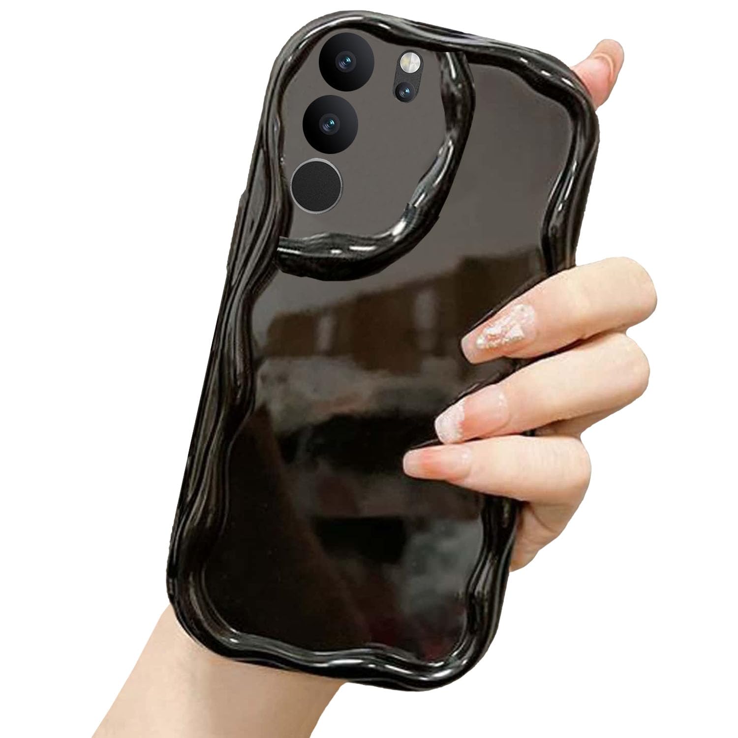 KC Back Cover for Vivo V29 5G & Vivo V29 Pro 5G - New Curly Wave Frame Shape Shockproof Bumper Soft Silicone Case with Camera Protection (Black) (B0CVMVPMKR) Amazon Price History, Amazon Price Tracker