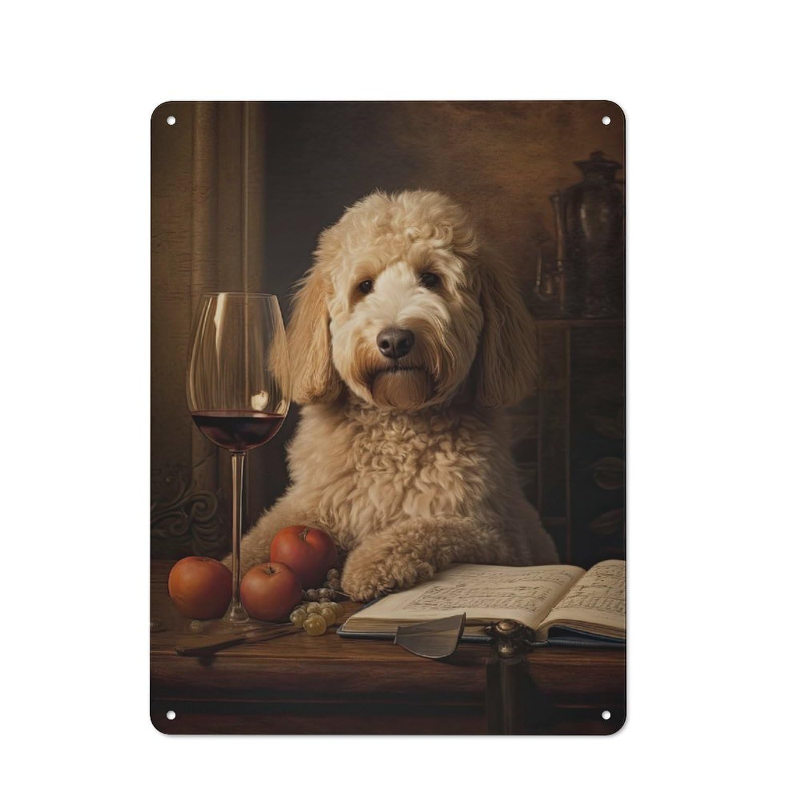 Junmoney Style-20 Garden Style Tin Sign 40X30cm Featuring Goldendoodle Wine, Shed Wall Decor For Patio Bar, Workshop, Shed Or Kitchen