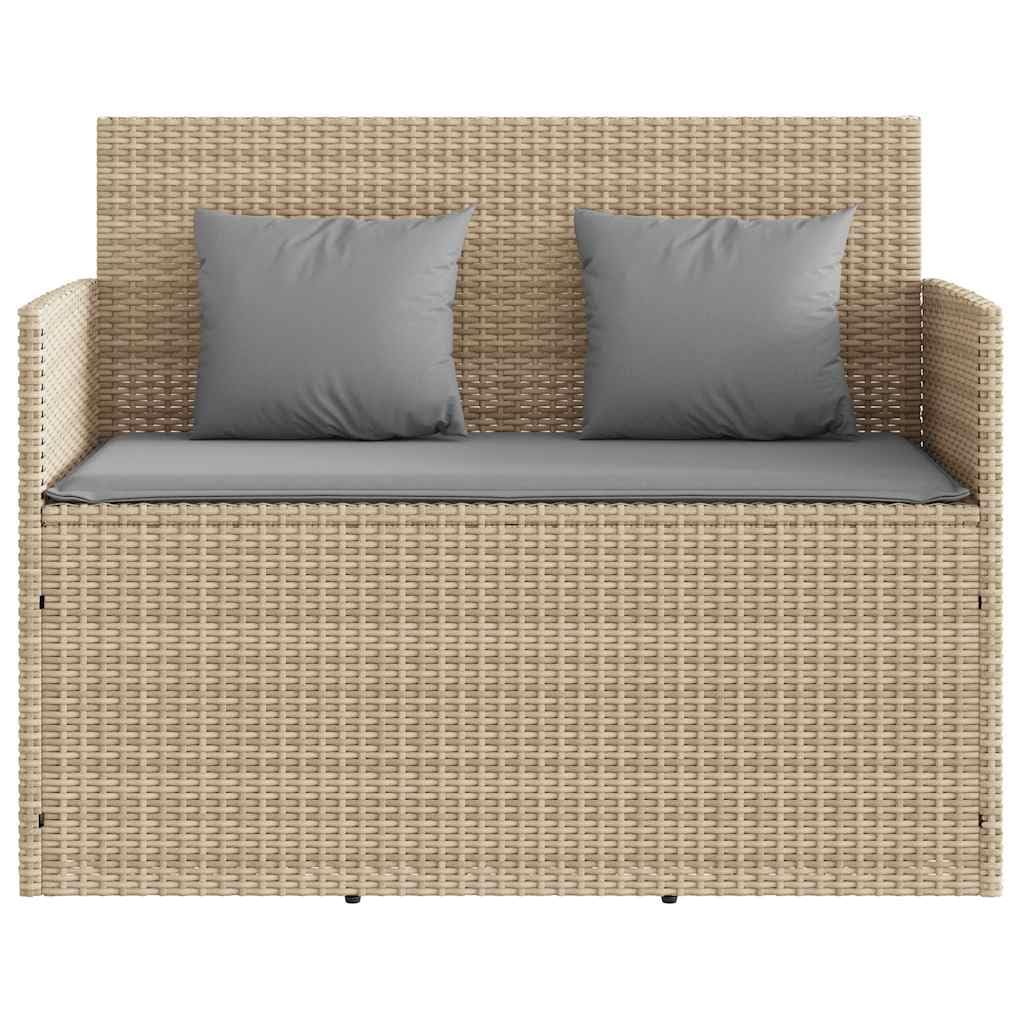 SYDE Banco de Jardín Ratán Sintético Beige con Cojín | Almacenamiento bajo asiento, Bolsa Impermeable, Resorte de Gas, Funda Lavable, Máx 110 kg