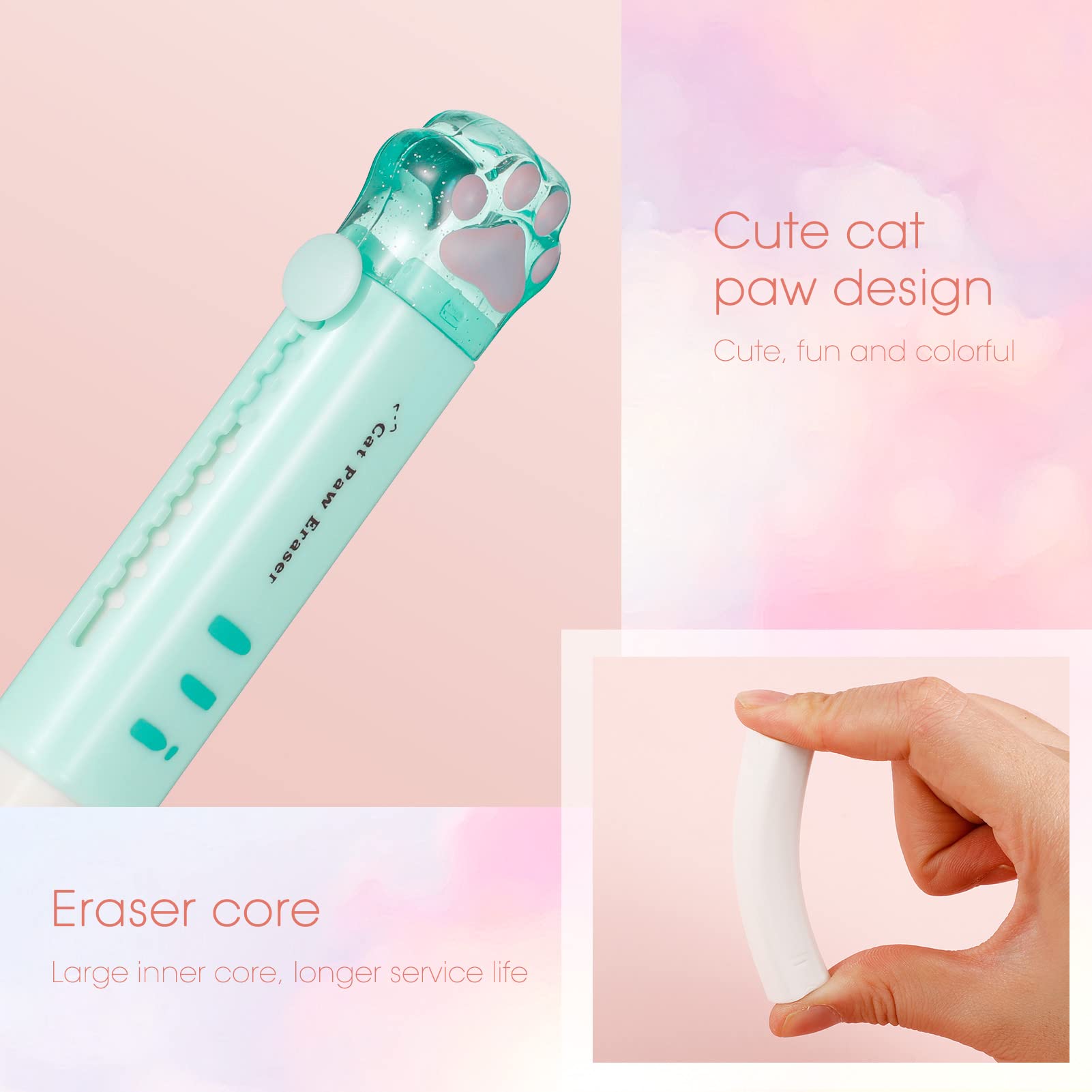 Gomme A Scomparsa A Forma Di Zampa Di Gatto - 4 Colori, Cancellabili Push-Pull Per Scuola E Ufficio