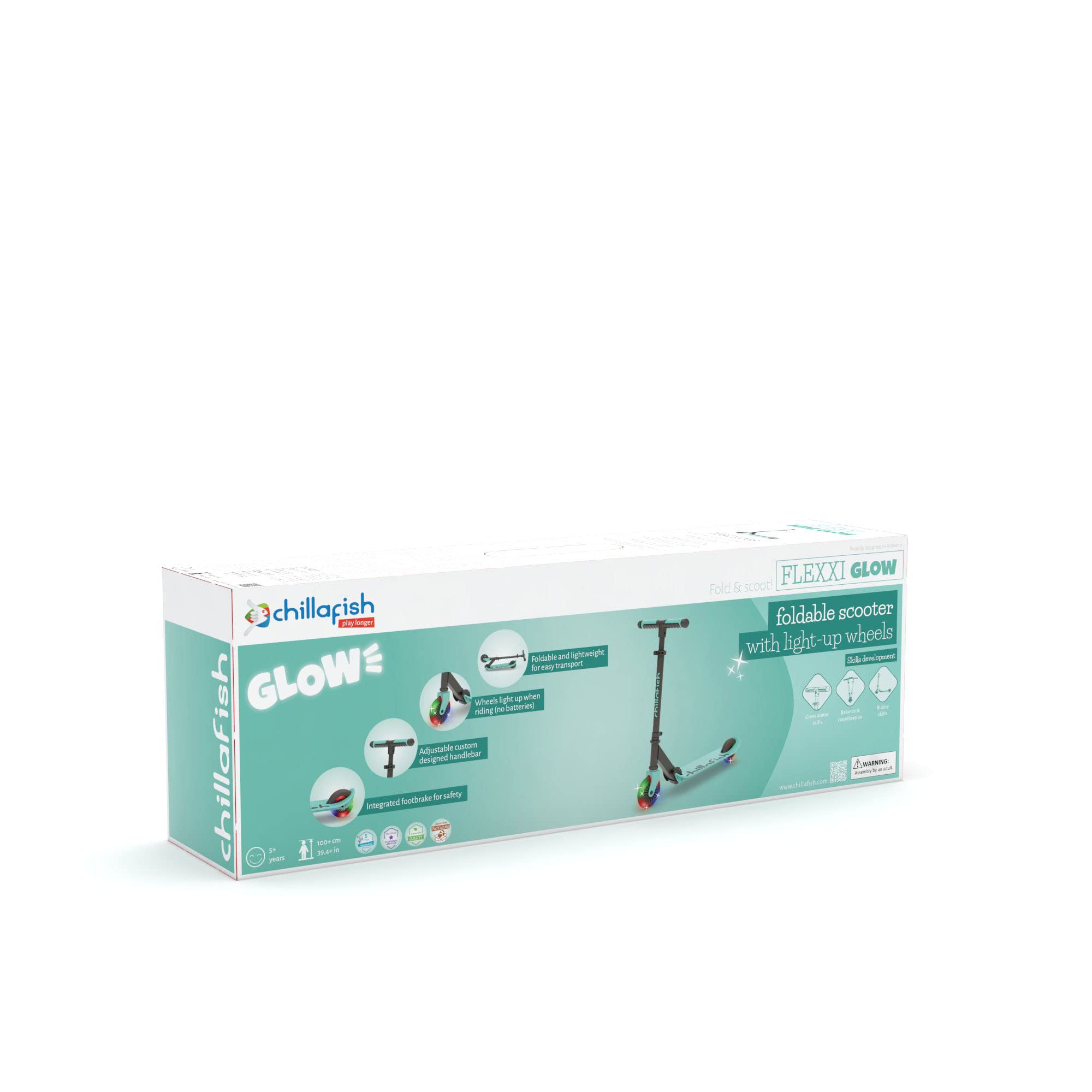 Chillafish Flexxi GLOW Monopattino Pieghevole Per Bambini – Ruote LED Che Si Illuminano, Colore Menta, Da 5 Anni, Carico Max 50 Kg - 3
