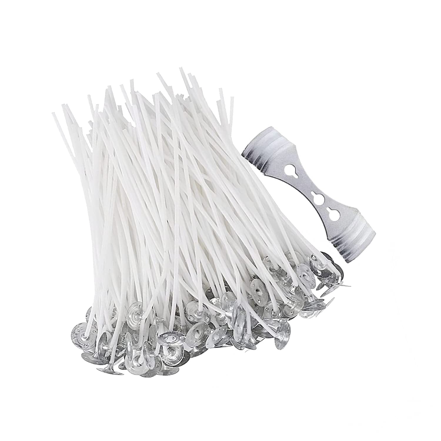 Senda Natural 100Pcs Candle Wicks, Pre Waxed Wicks With 3-Hole Stainless Candle Wick Holder For Candle Making, Diy Candle Crafts (9Cm)