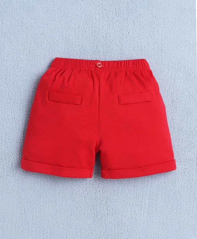 Image of BUMZEE Boys Regular Fit Half Sleeves Collar Neck Cotton Bodysuit & Short Set With Applique Bow Suspender & Cap