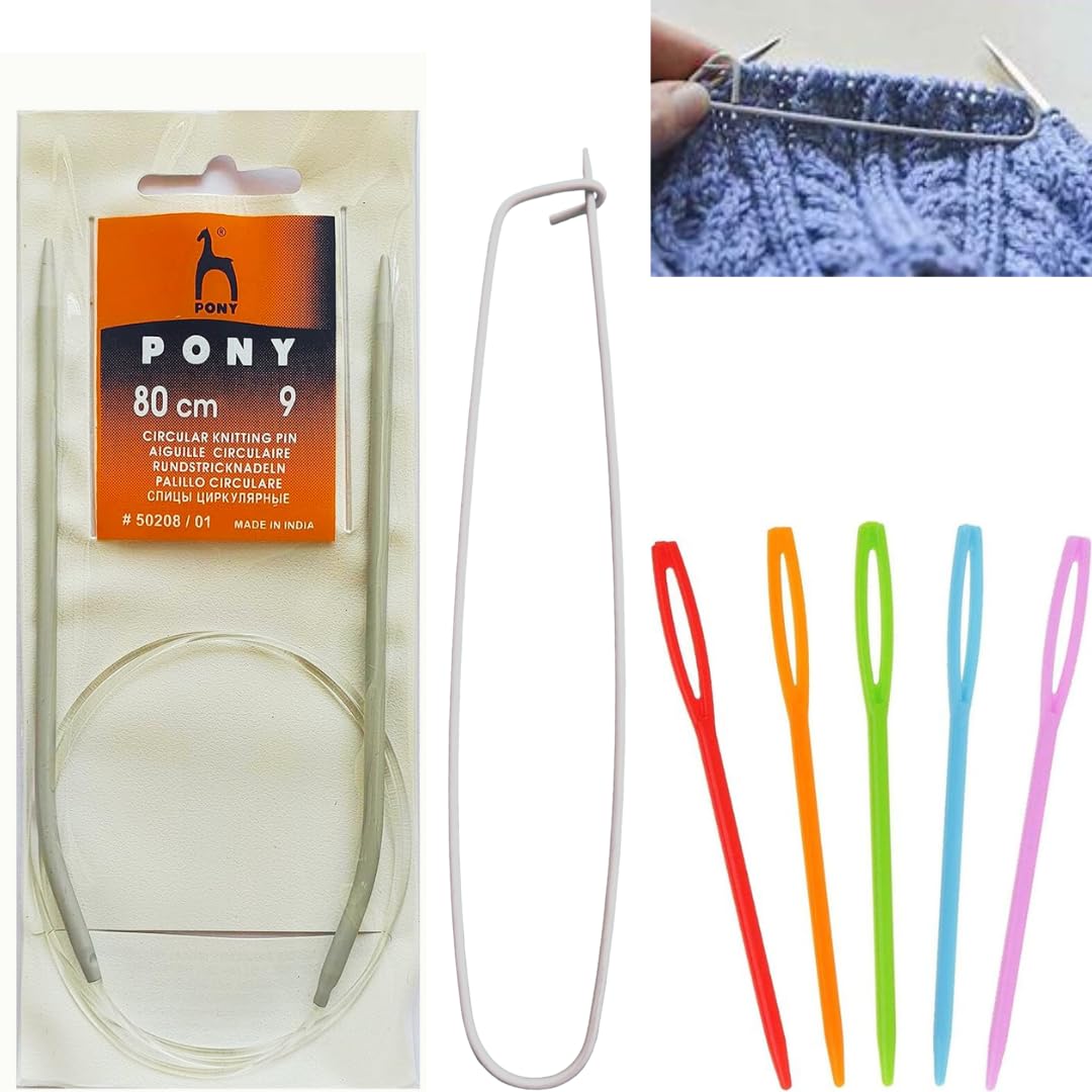 Artonezt 80 cm Aluminium Fixed Circular Knitting Needles Size No. 9 (3.75mm) + Crochet Knit Knitting Needle Aluminium Stitch Holder (Size: Big) + Large Eye Wool Needles Sewing Yarn Craft-picture-27