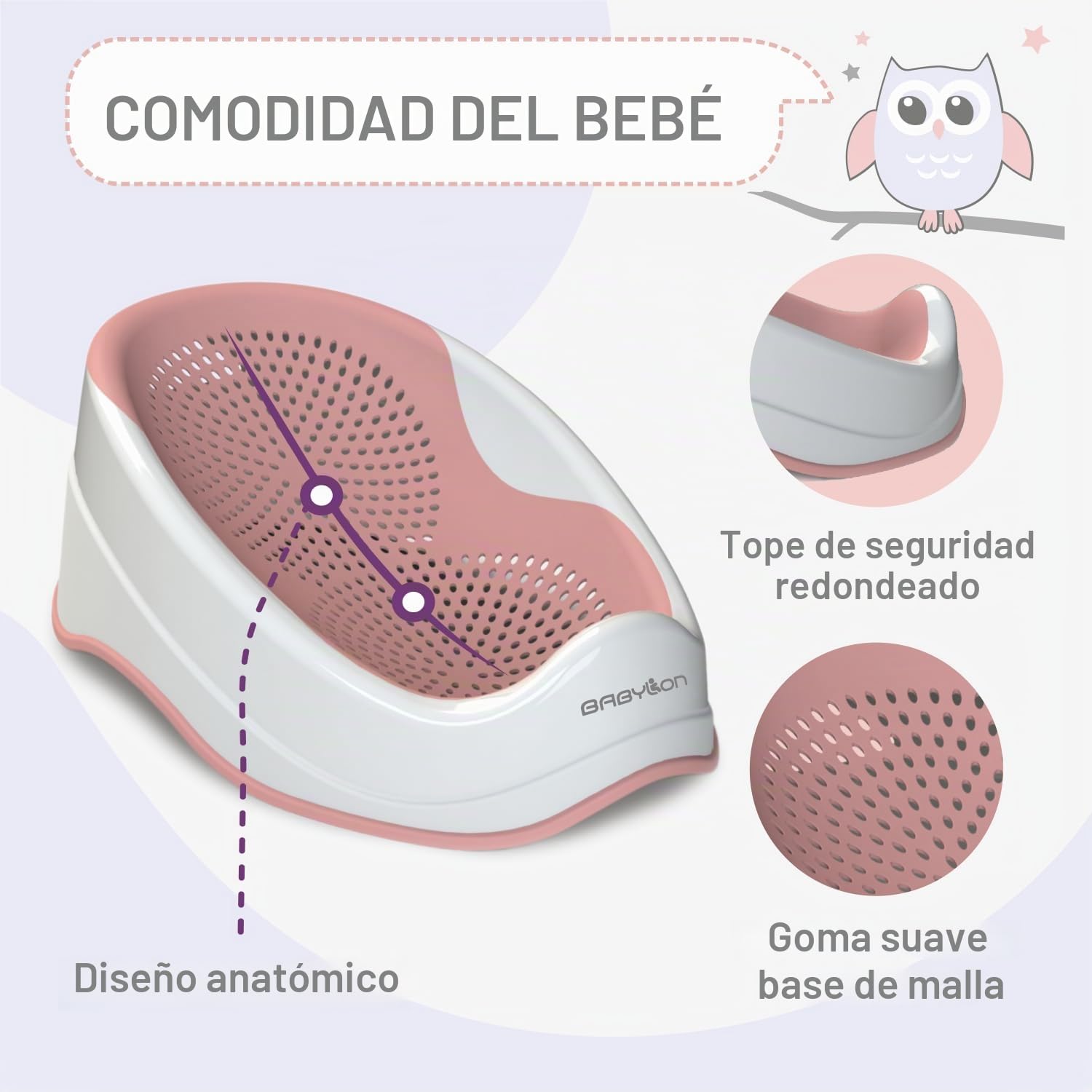 BABYLON DOLPHIN Bañera bebe 0-6 meses – Asiento bañera bebe ergonómico – Hipoalergénica, resistente al moho – Antideslizante Hamaca bañera bebe – Portátil Soporte bañera bebe – rosa