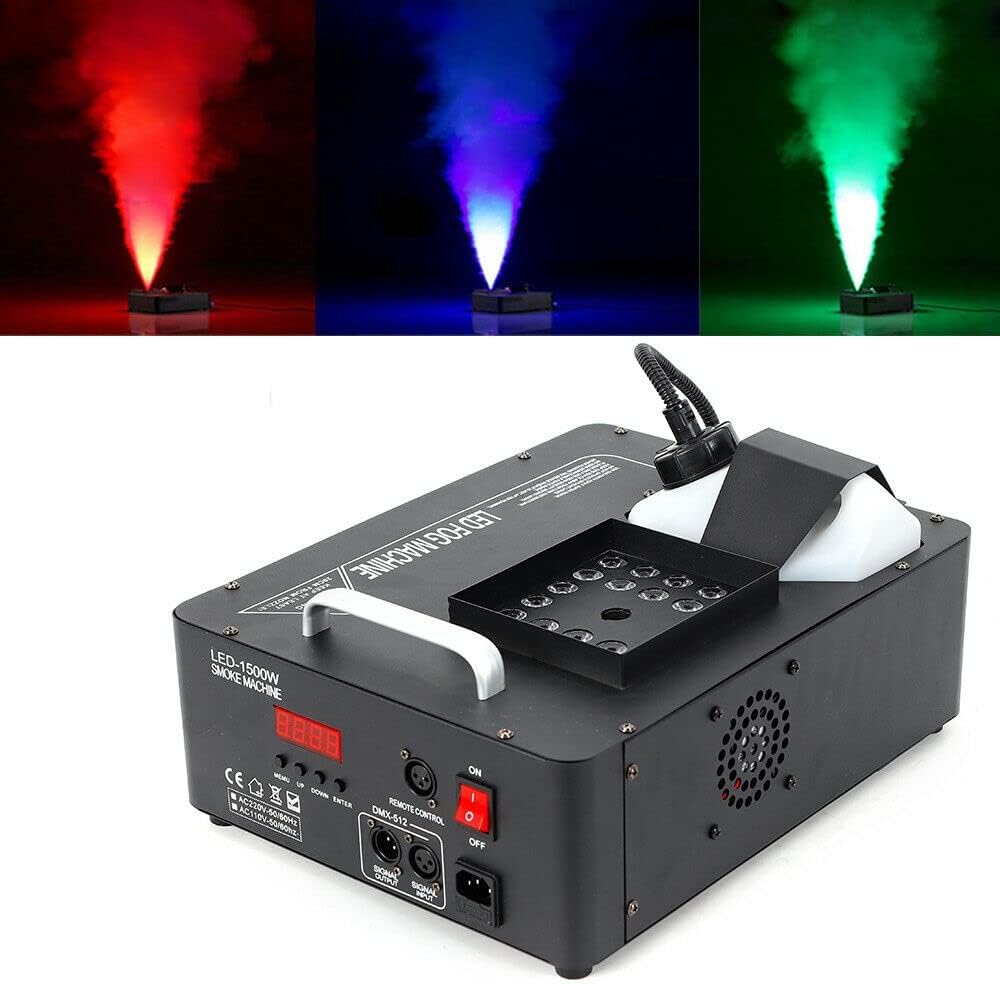Fog Machine 1500W Vertical Spray Smoke Machine with RGB LED Lights Effect, DJ Stage