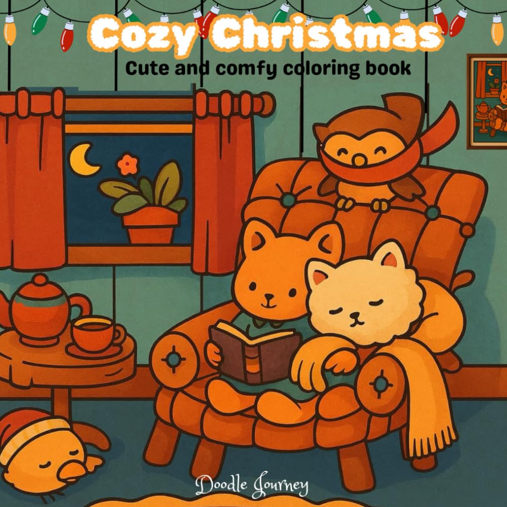 Cozy Christmas Coloring Book for Adults & Teens:: Cute & Comfy Holiday Winter Scenes with Adorable Animal Characters