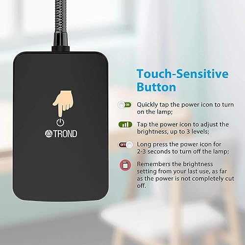 Miniatura 5 de TROND Lámpara de escritorio con abrazadera LED, luz de escritorio regulable de 3 niveles de luz diurna de 6000 K, lámpara de mesa con cuello de