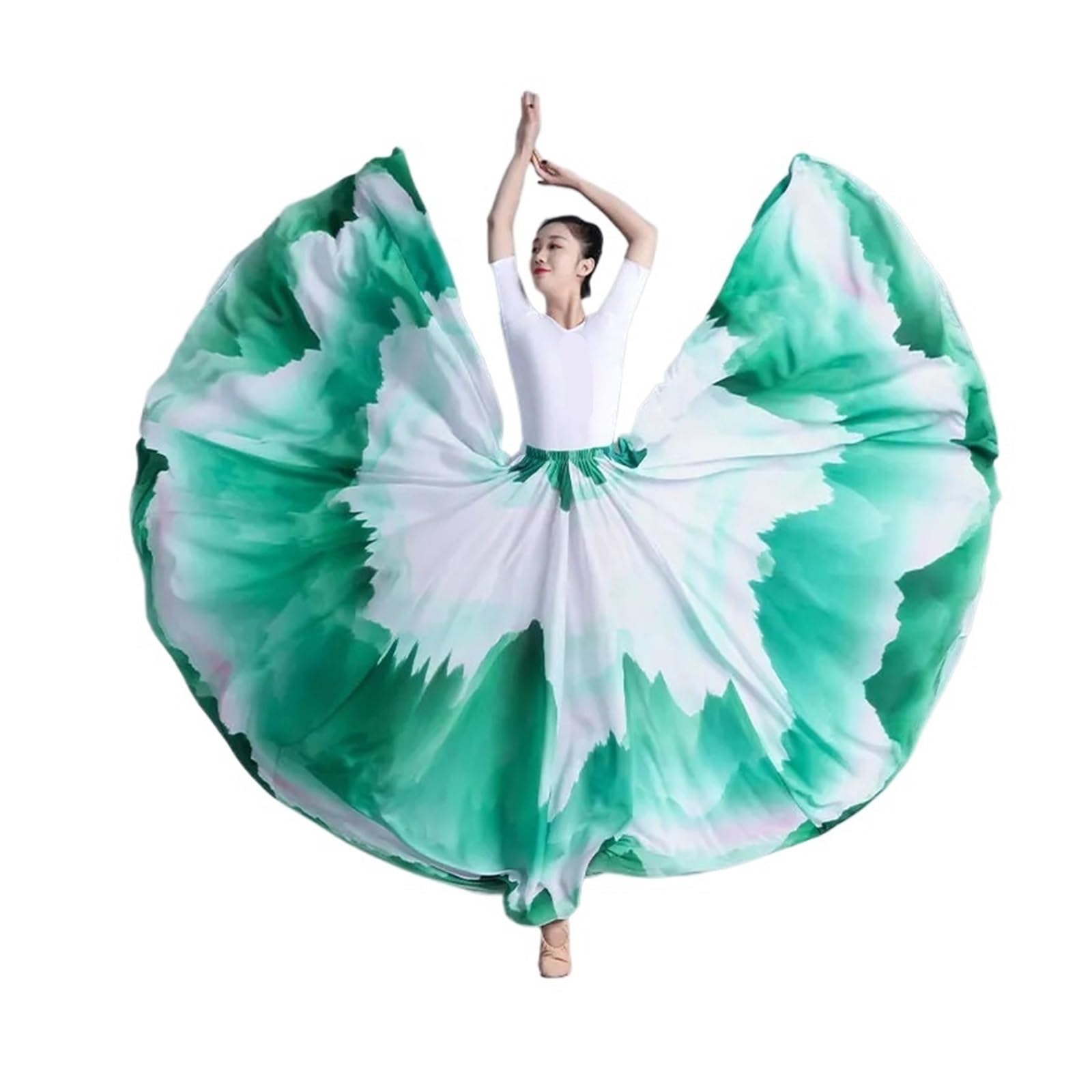 DASJKDI 360/720 Degree Style Ink Painting Skirt Big Swing Chiffon Lady Classical Dance Skirts Practice Performance Dress for Women's Ballroom and Gypsy Dance(Color 03 360 Degree,95CM)