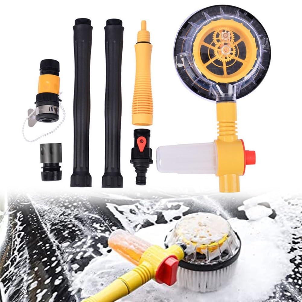 Kit de cepillo de limpieza giratorio para coche con boquilla de manguera integrada y movimiento de 360 grados para coches, camiones, caravanas, patios y suelos al aire libre