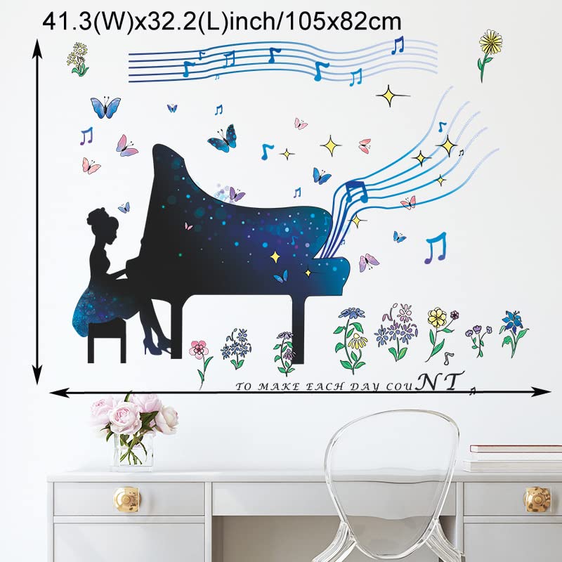 Vinilo Decorativo Piano Girl Butterfly Flower Fairy 41.3x32.2 pulgadas miniatura 4