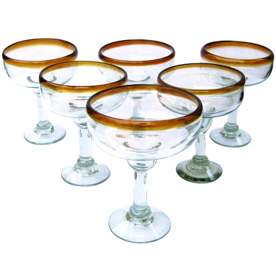 Amber Rim 14 oz Large Margarita Glasses (set of 6), Recycled Glass, Lead-free, Toxin-Free (Margarita)