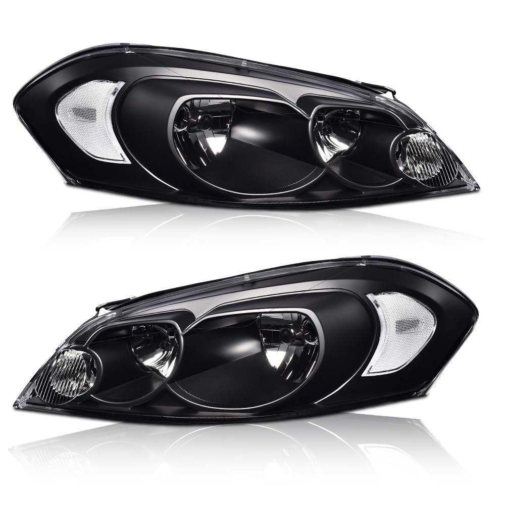 GRAND ORANGE Headlight Lamps Compatible with Chevy Impala 2006-2013/ Fit Impala Limited 2014-2016/ Fit Monte Carlo 2006-2007 Clear lens Black Housing Clear Reflector, FACTORY STYLE
