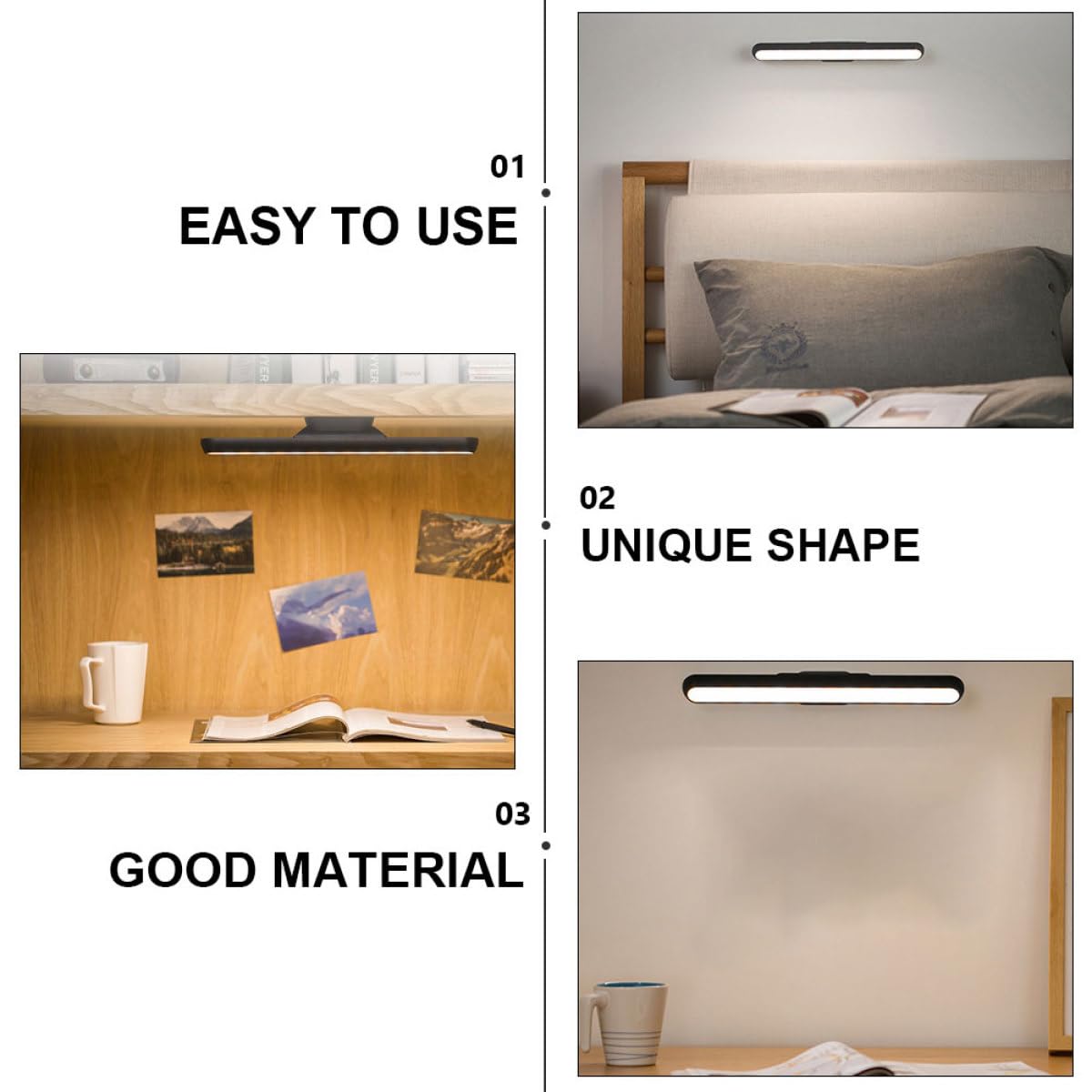Luz de Lectura Magnética LED Recargable 2000mah Negro | Aleación de Aluminio y Abs, Diseño de Absorción Magnética, Táctil Regulable para Dormitorio y Armario