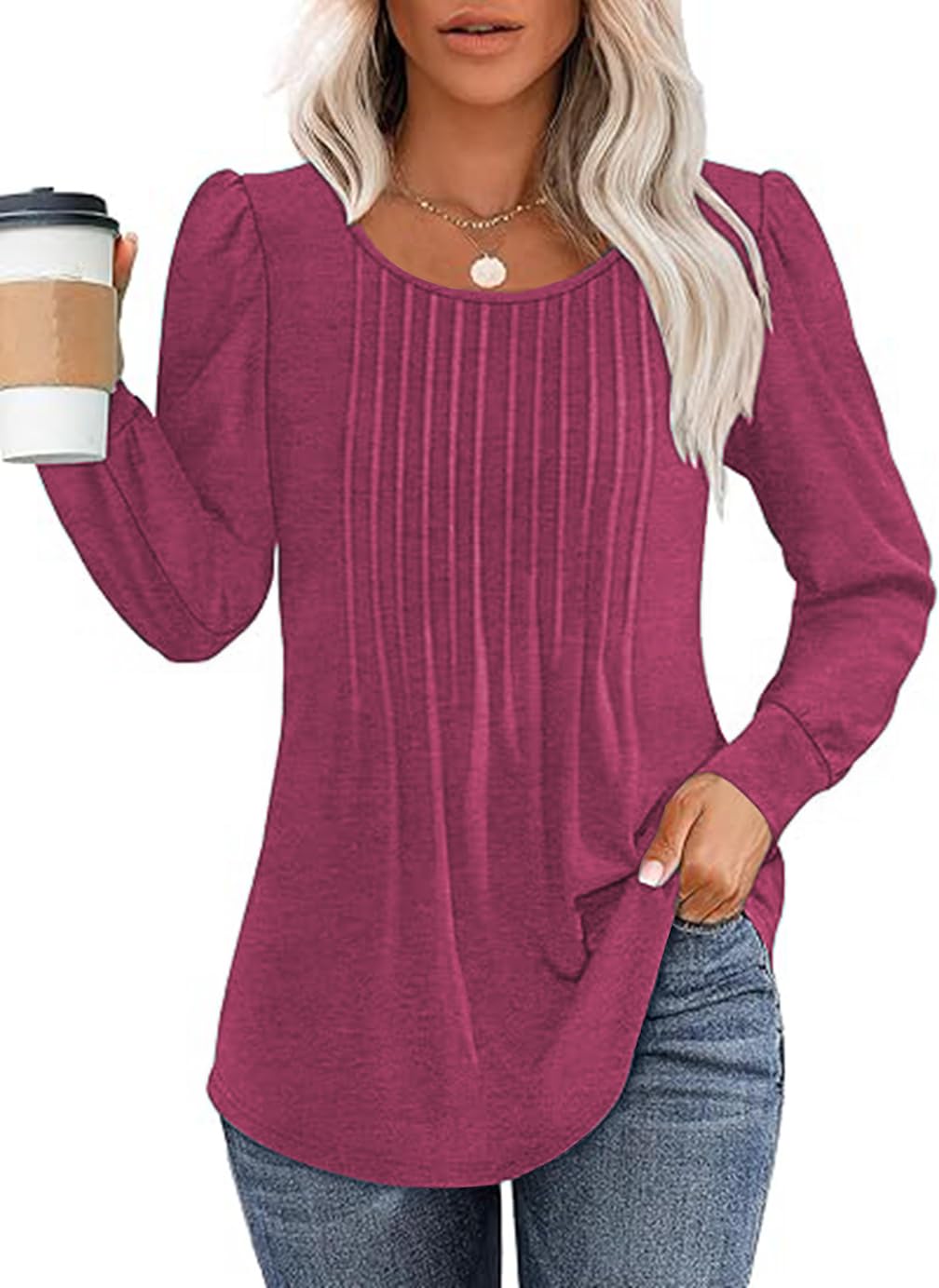 Naivikid Long Sleeve Shirts for Women Fall Fashion 2025 Dressy Casual Blouses Trendy Pleated Tunic Tops for Leggings S-XXXL