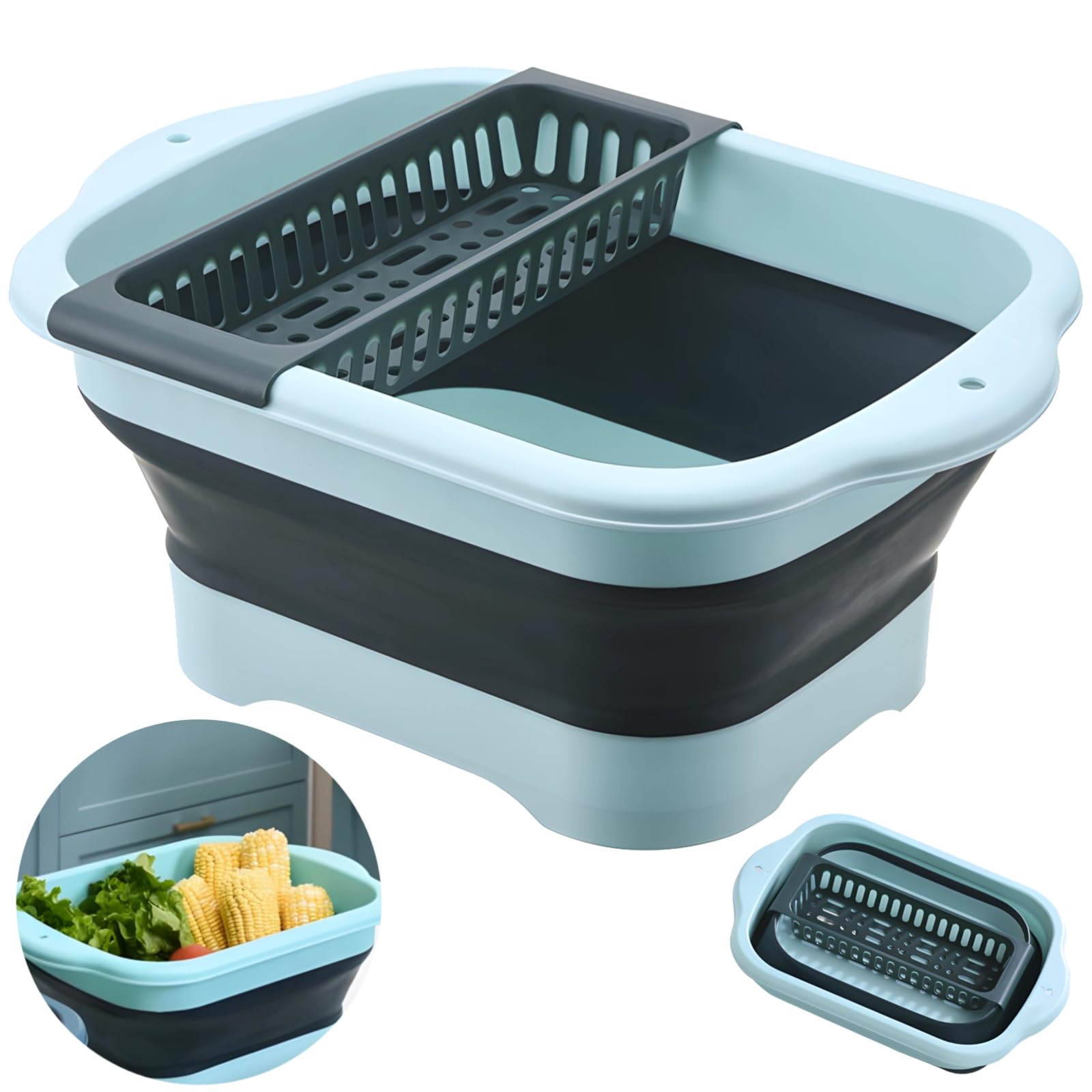 Lavello pieghevole da campeggio, lavabo pieghevole portatile con tappo di scarico integrato e cestello di scarico, vasca multiuso per cucina, camper, attività all'aperto, verde