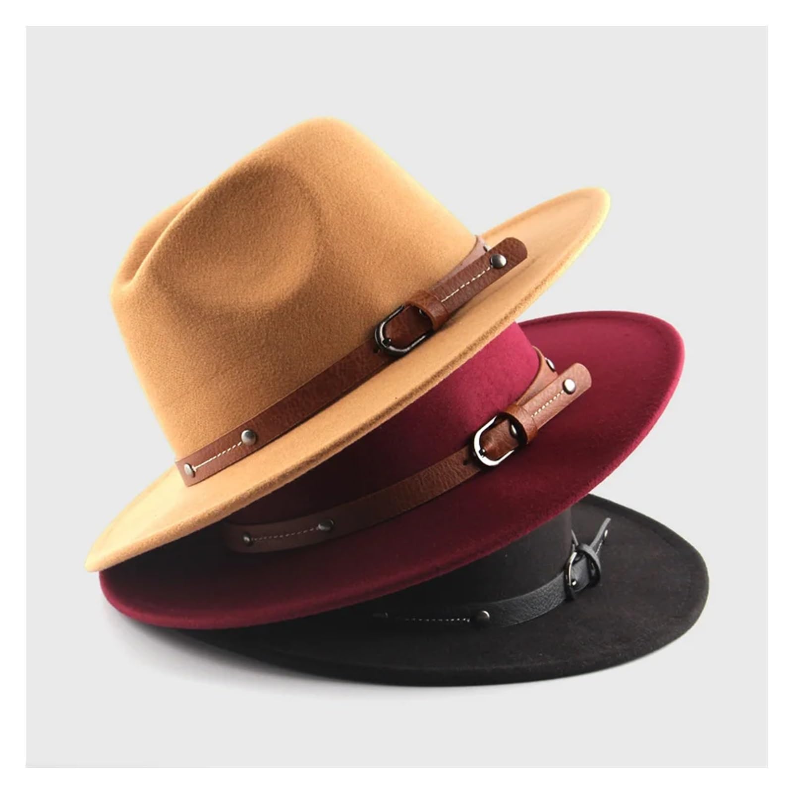 Fedora Uomo Cappello Fedora in lana da uomo autunno inverno berretto jazz a tesa larga imitazione lana da donna feltro da chiesa