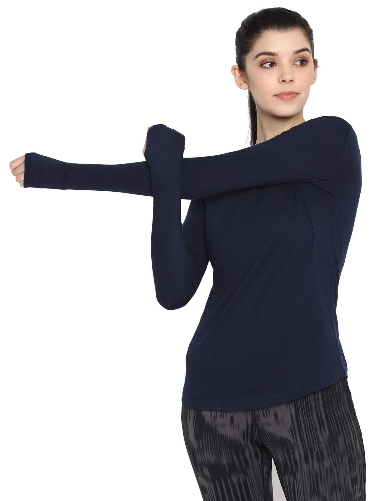 ap'pulse Women's Round Neck 1/4 Zipper Long Sleeve Thumbopen Tshirt-picture-38
