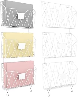 YBING Wall File Organizer 6 Pack Mesh Wire Hanging File Holder, White