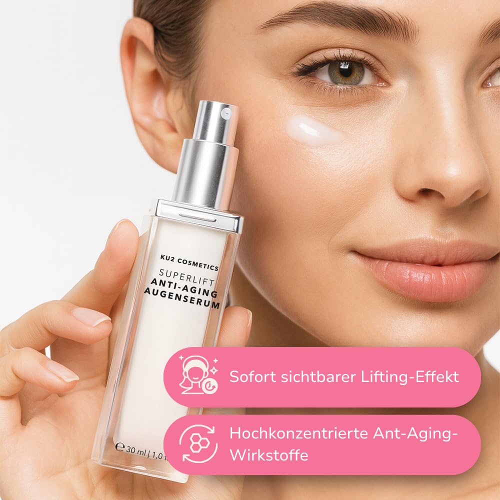 KU2 Cosmetics Superlift Anti Aging Augenserum, 30 ml | Hochwirksames Hyaluron Serum, Gegen Falten & Schwellungen, Peptid-Formel, Für glattere, straffere Haut