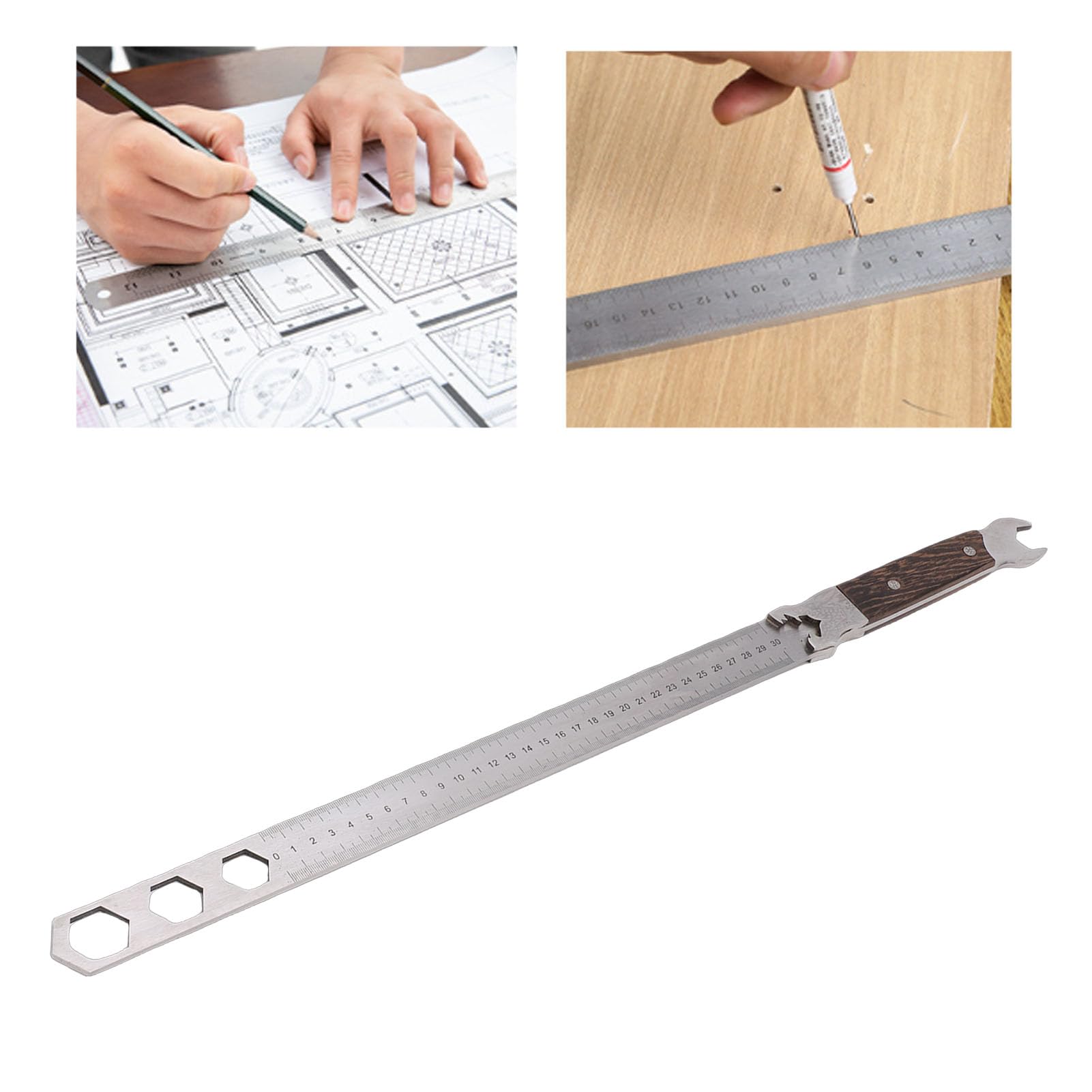 Righello in Acciaio Inossidabile 0-30 cm Righello Chiave Multifunzionale per la Misurazione dell'Autoprotezione